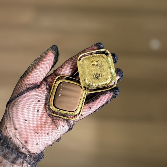 ✨ Bold Square Statement Earrings – Gold & Brown Retro Style - Picture 9 of 11